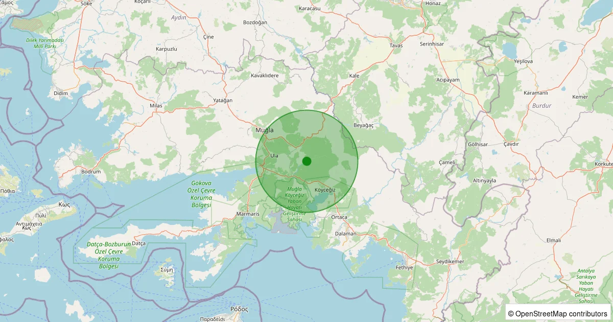 12 Ekim 2025 saat 16:36 - Köyceğiz - Balcılar - 1.30ML depreminin harita gösterimi