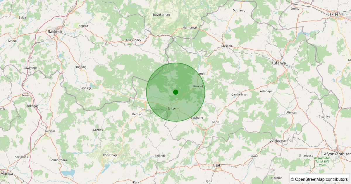 12 Ekim 2025 saat 17:02 - Simav - Yemişli Köyü - 1.10ML depreminin harita gösterimi