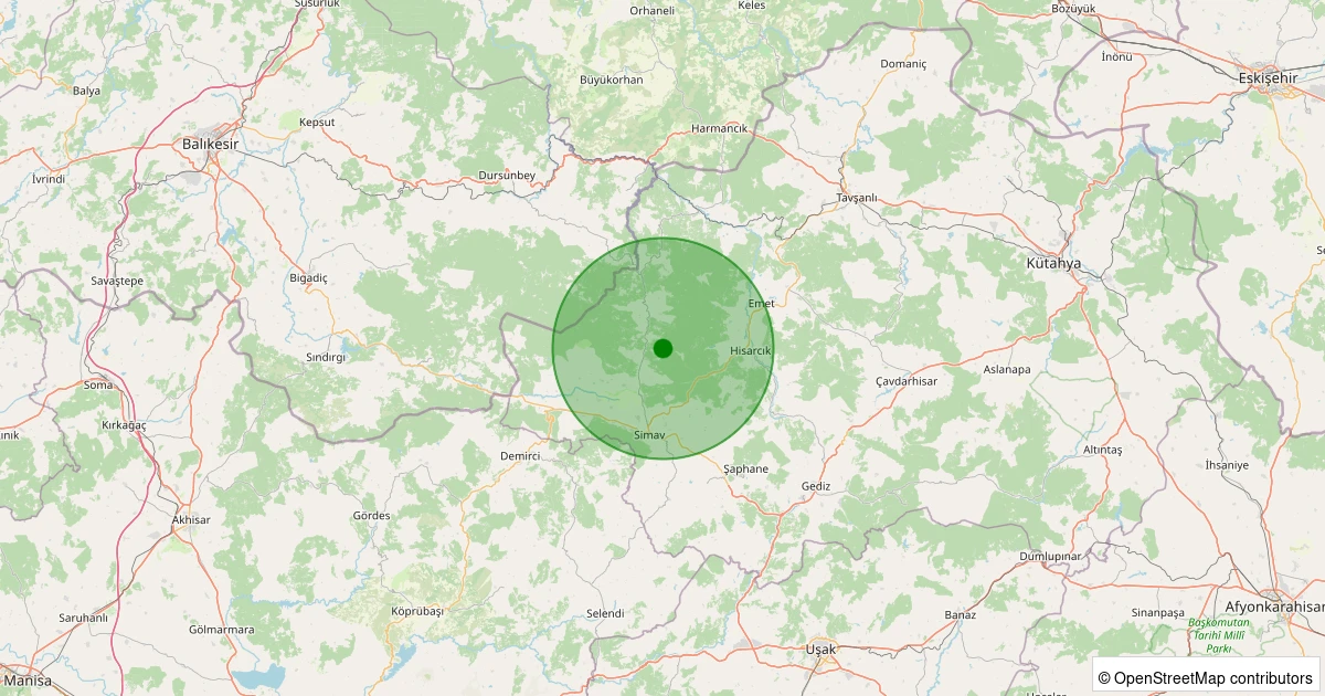29 Kasım 2025 saat 11:23 - Simav - Yeşildere Köyü - 1.10ml depreminin harita gösterimi