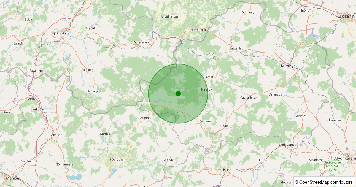 29 Kasım 2025 saat 11:35 - Simav - Yemişli Köyü - 2.60ml depreminin harita gösterimi