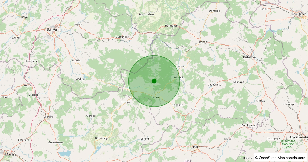 29 Kasım 2025 saat 11:35 - Simav - Yemişli Köyü - 2.60ml depreminin harita gösterimi