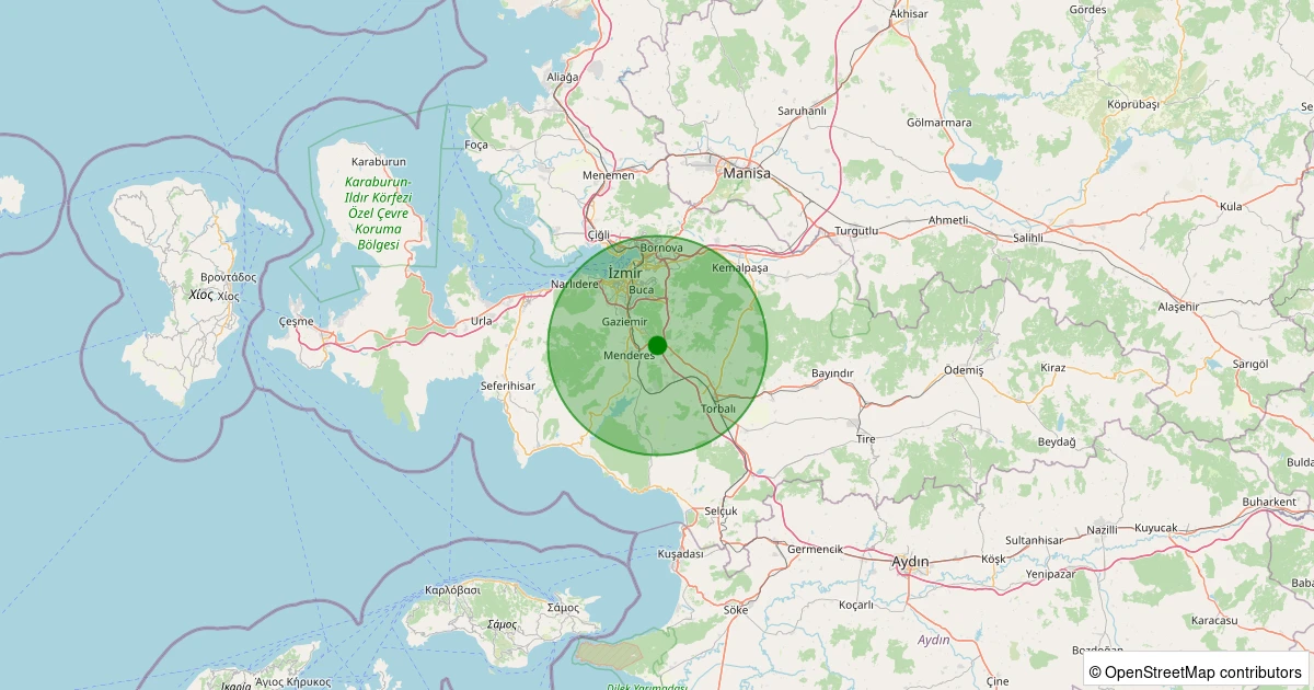 29 Kasım 2025 saat 11:47 - Menderes - Oğlananası - 1.70ml depreminin harita gösterimi