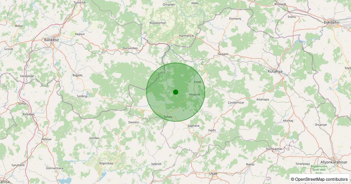29 Kasım 2025 saat 11:55 - Simav - Yeşildere Köyü - 1.40ml depreminin harita gösterimi