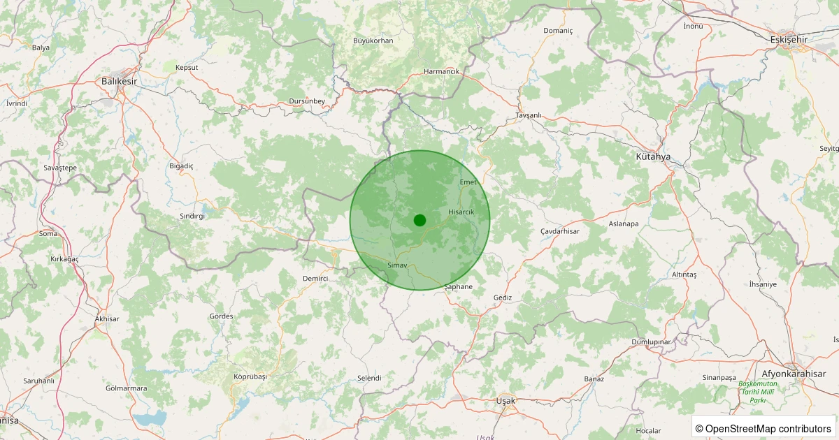 29 Kasım 2025 saat 11:55 - Hisarcık - Güldüren Köyü - 1.10ml depreminin harita gösterimi