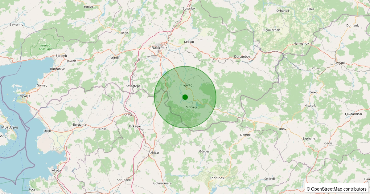 29 Kasım 2025 saat 11:52 - Sındırgı - Armutlu - 1.00ML depreminin harita gösterimi