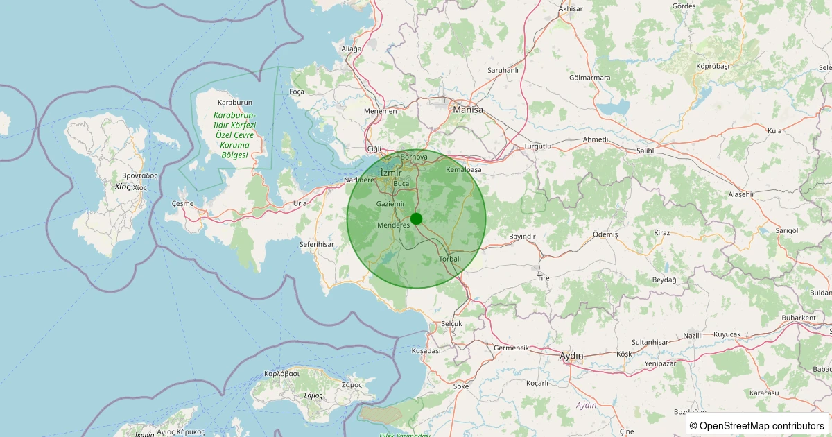 29 Kasım 2025 saat 11:47 - Buca - Karacaağaç Köyü - 1.70ML depreminin harita gösterimi