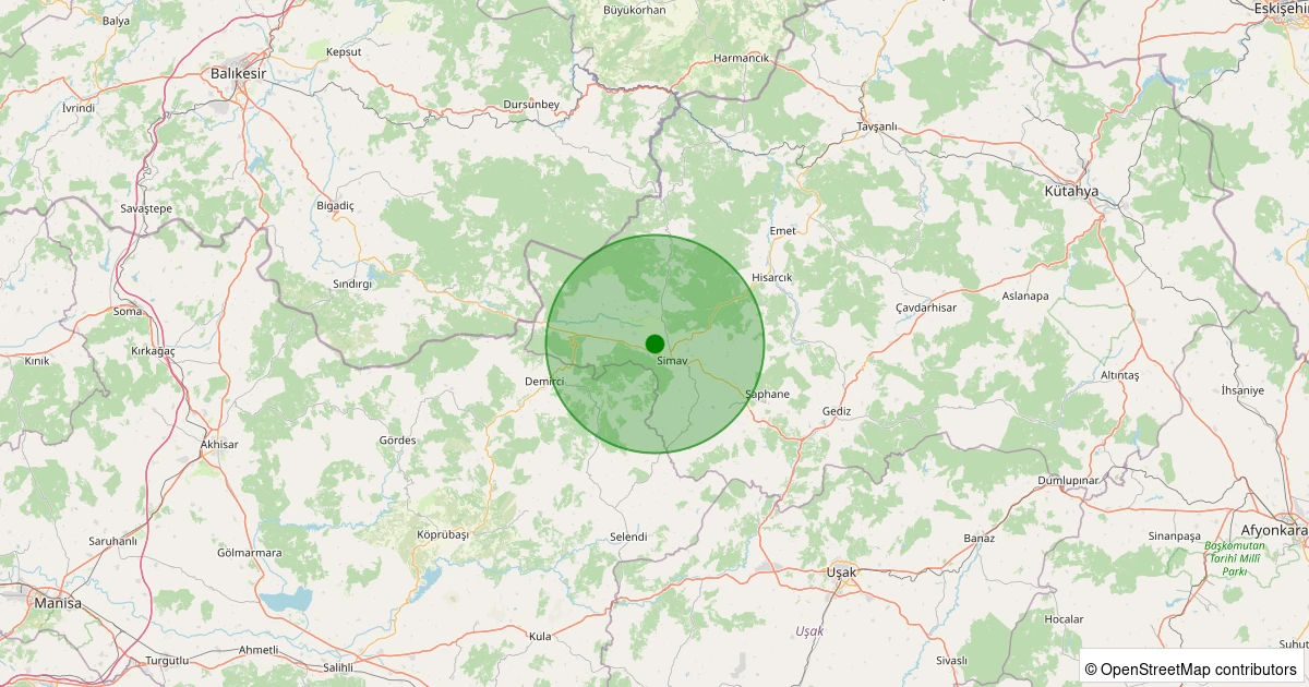 29 Kasım 2025 saat 12:14 - Simav - Çitgöl - 1.00ML depreminin harita gösterimi