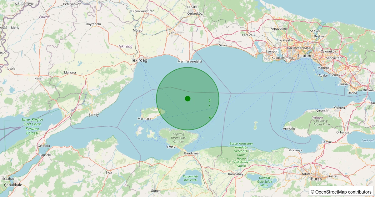 29 Kasım 2025 saat 14:36 - Marmara Denizi - [22.44 km] Marmara (Balıkesir) - 1.90ML depreminin harita gösterimi