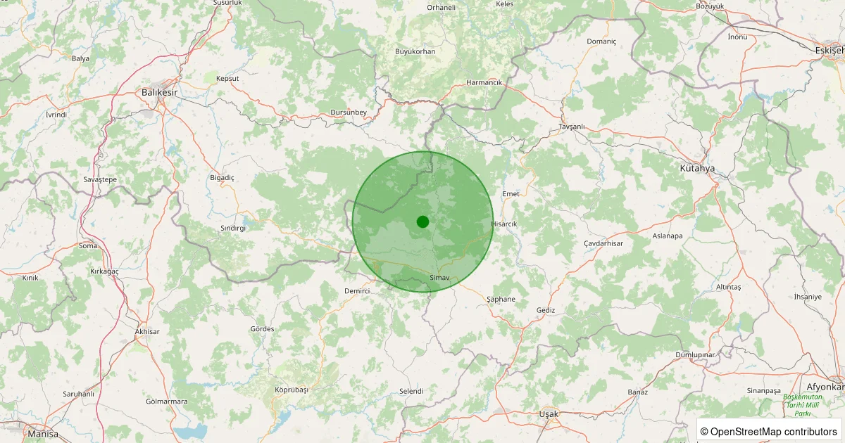 12 Ekim 2025 saat 18:36 - Simav - Yeniler Köyü - 1.30ml depreminin harita gösterimi