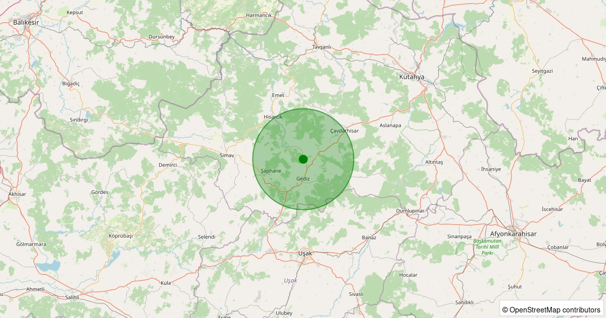 29 Kasım 2025 saat 15:08 - Gediz - Akçaalan - 1.60ml depreminin harita gösterimi
