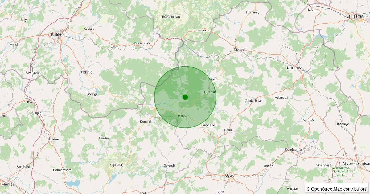 29 Kasım 2025 saat 16:52 - Simav - Yemişli Köyü - 1.50ml depreminin harita gösterimi