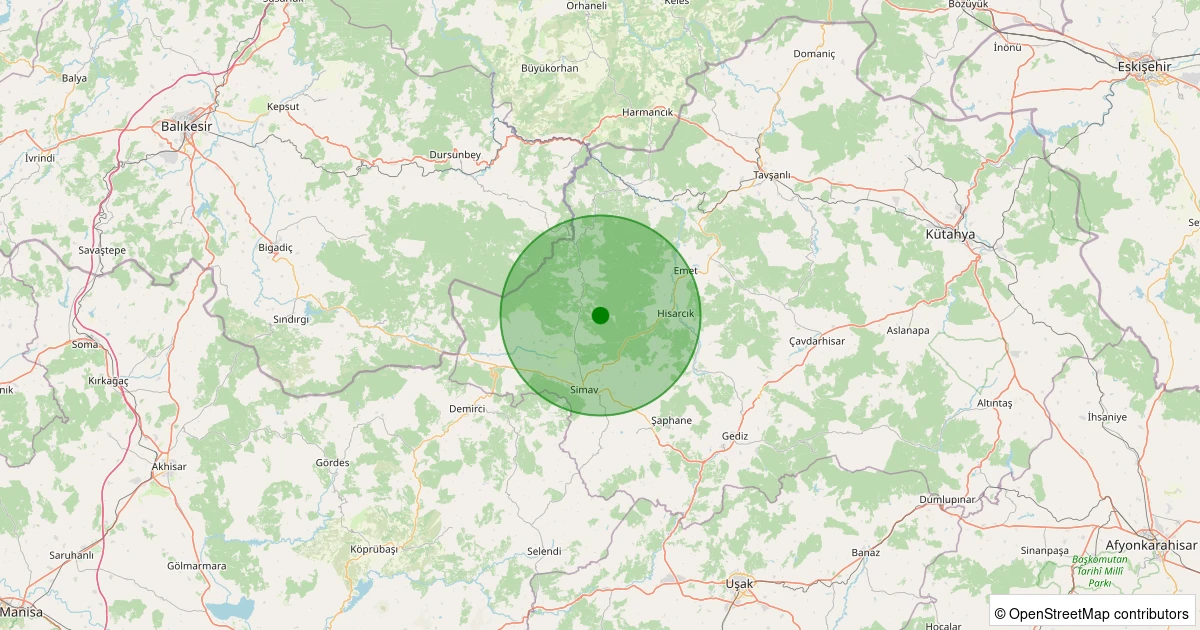 29 Kasım 2025 saat 16:55 - Simav - Yeşildere Köyü - 1.20ML depreminin harita gösterimi