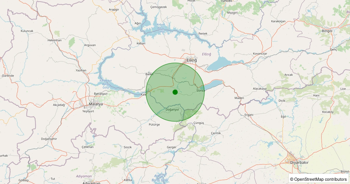 29 Kasım 2025 saat 17:10 - Sivrice - Gözeli Köyü - 1.80ml depreminin harita gösterimi