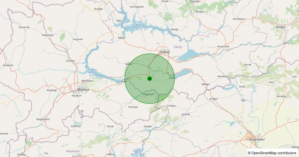 29 Kasım 2025 saat 17:10 - Sivrice - Gözeli Köyü - 1.70ml depreminin harita gösterimi