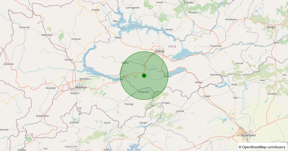 29 Kasım 2025 saat 17:10 - Sivrice - Çortunlu Köyü - 1.60ML depreminin harita gösterimi
