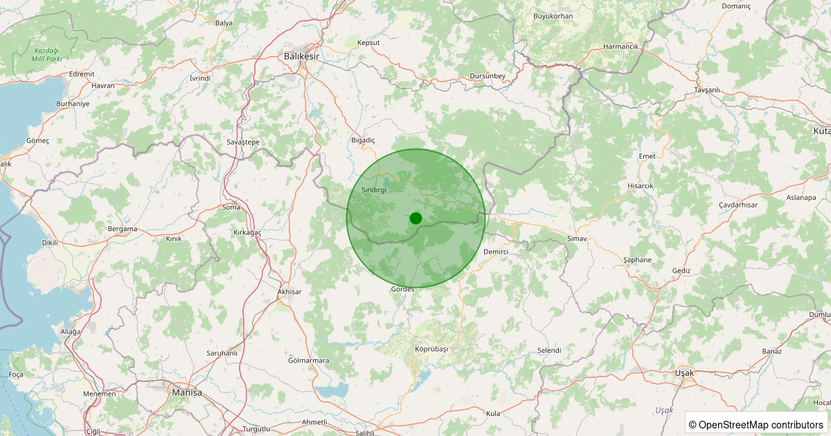 29 Kasım 2025 saat 18:40 - Sındırgı - Küçükdağdere - 1.10ml depreminin harita gösterimi