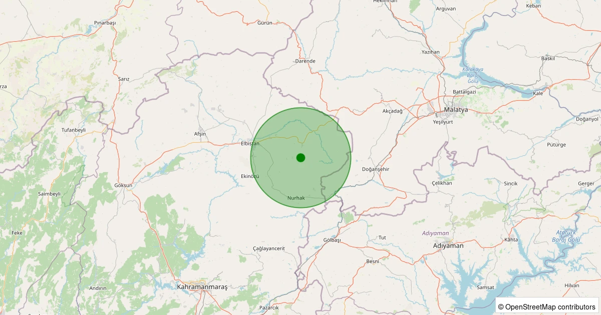 29 Kasım 2025 saat 18:50 - Elbistan - Sünnet Köyü - 1.30ml depreminin harita gösterimi