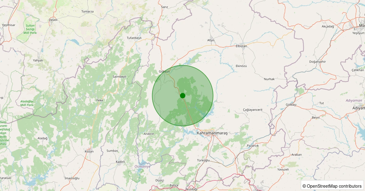29 Kasım 2025 saat 18:52 - Onikişubat - Döngel - 1.90ML depreminin harita gösterimi