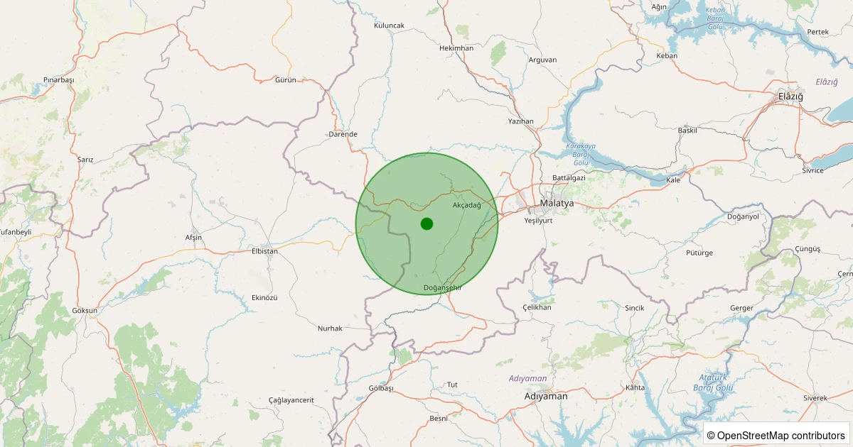 29 Kasım 2025 saat 19:17 - Akçadağ - Ortaköy - 1.70ml depreminin harita gösterimi