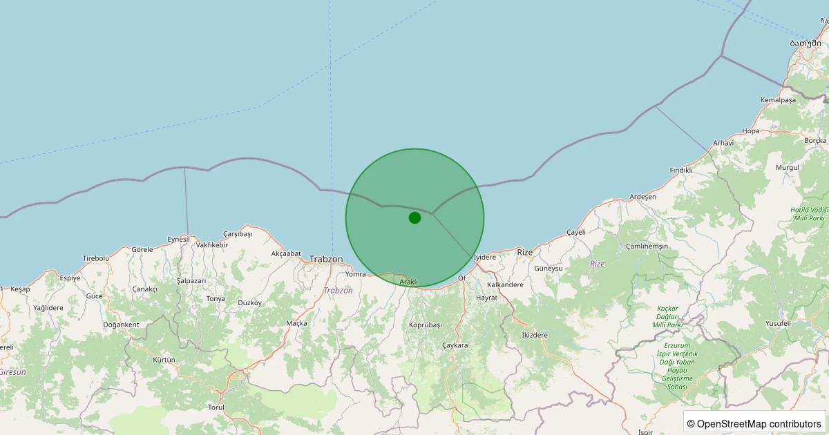 29 Kasım 2025 saat 19:28 - TRABZON - 2.70ml depreminin harita gösterimi