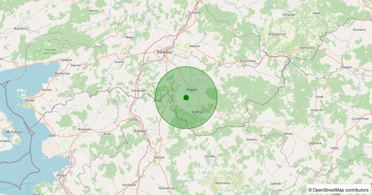29 Kasım 2025 saat 19:05 - Sındırgı - Armutlu - 1.40ML depreminin harita gösterimi
