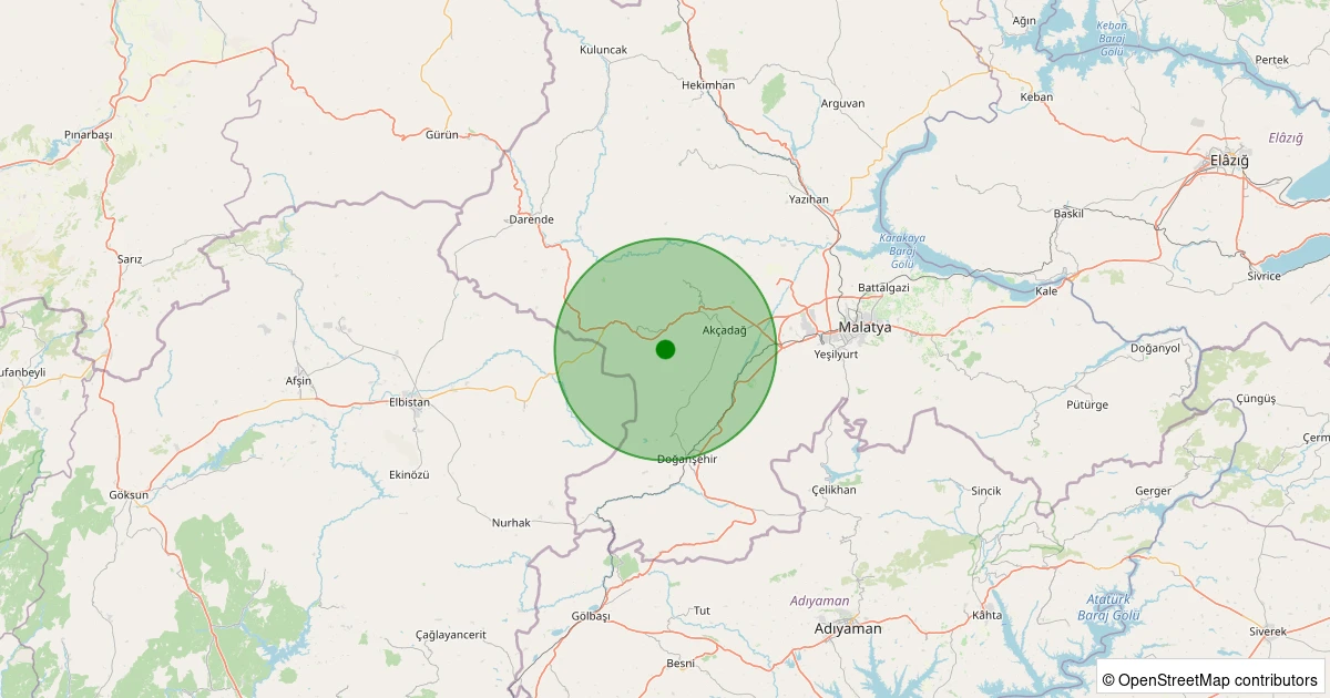 29 Kasım 2025 saat 19:16 - Akçadağ - Ortaköy - 1.40ml depreminin harita gösterimi