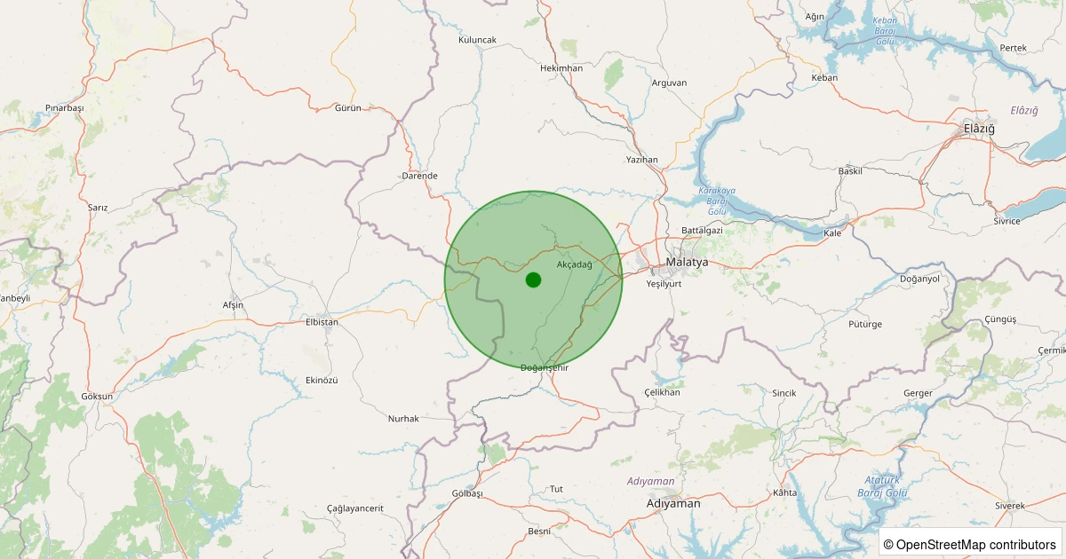 29 Kasım 2025 saat 19:17 - Akçadağ - Ortaköy - 1.60ML depreminin harita gösterimi