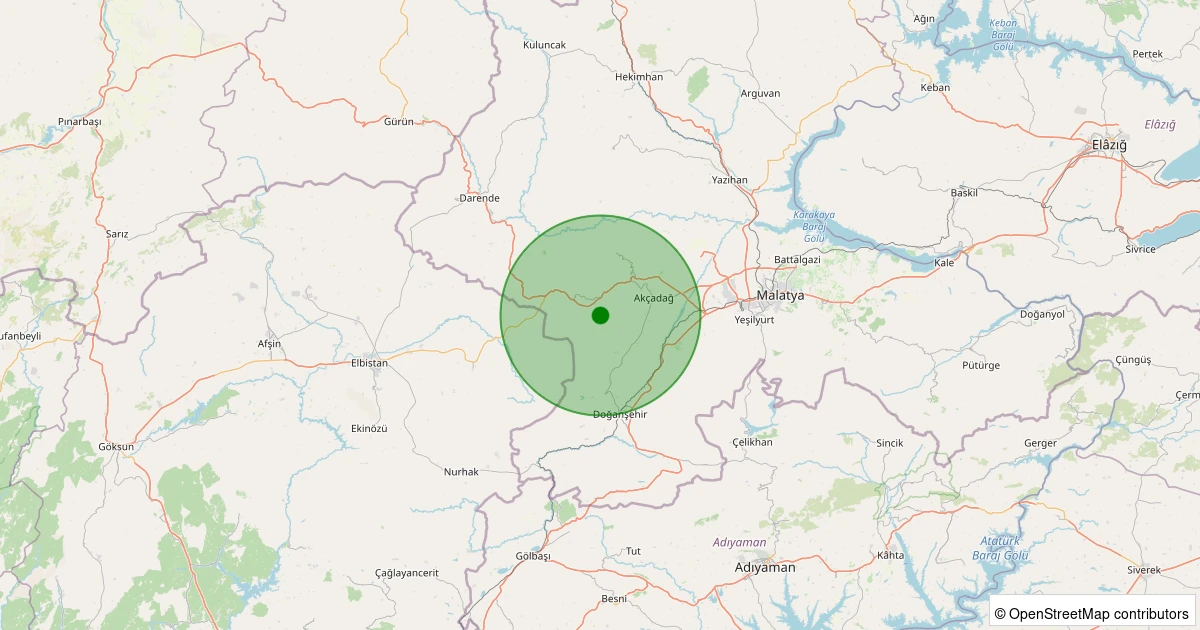 29 Kasım 2025 saat 19:16 - Akçadağ - Ortaköy - 1.40ML depreminin harita gösterimi