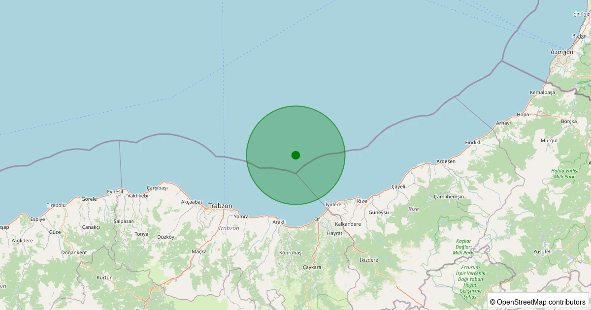 29 Kasım 2025 saat 19:28 - Karadeniz - [29.04 km] İyidere (Rize) - 2.20ML depreminin harita gösterimi