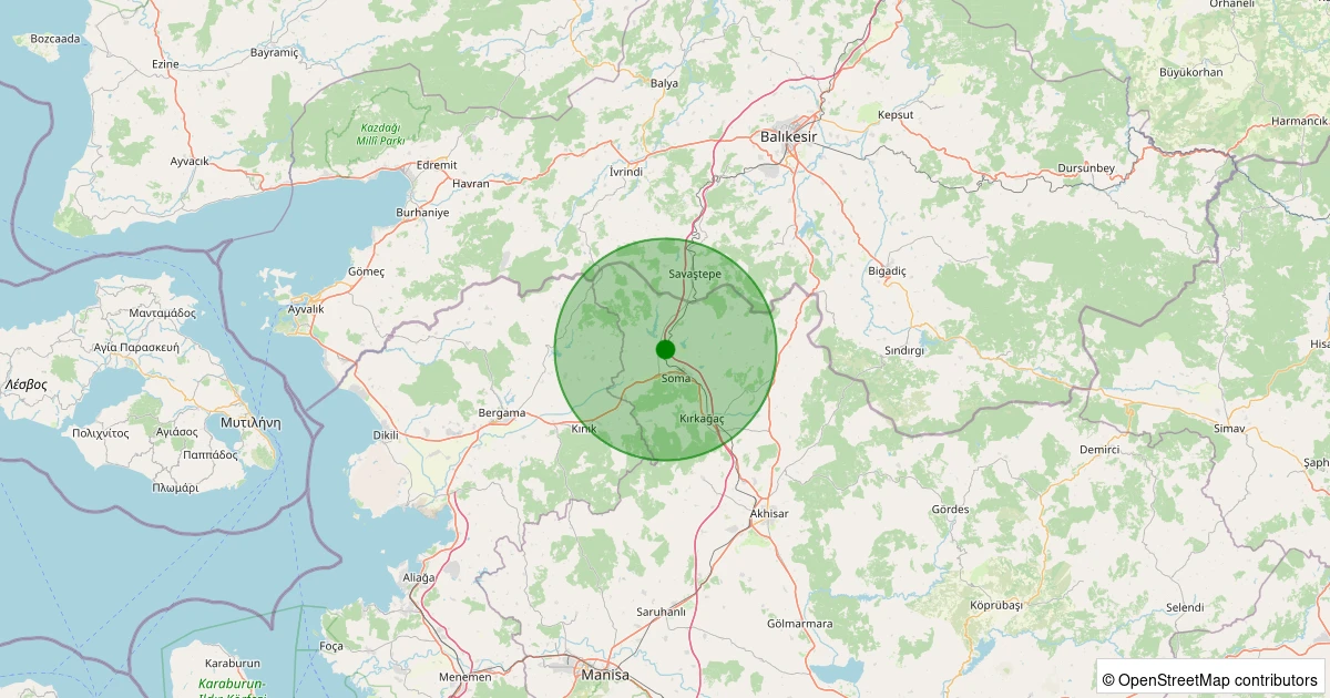 29 Kasım 2025 saat 14:34 - Soma - Beyce - 1.10ml depreminin harita gösterimi
