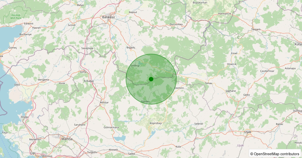 29 Kasım 2025 saat 19:58 - Sındırgı - Küçükdağdere - 1.30ml depreminin harita gösterimi