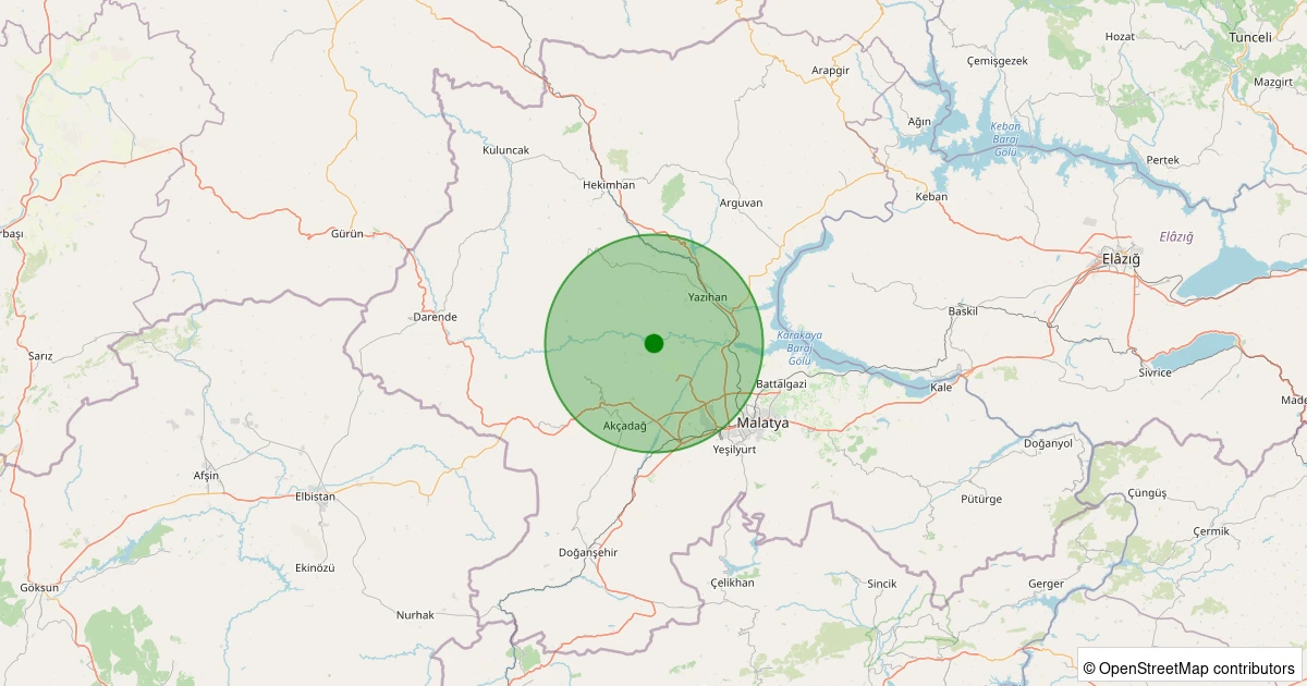29 Kasım 2025 saat 18:54 - Akçadağ - Ilıcak - 1.40ml depreminin harita gösterimi