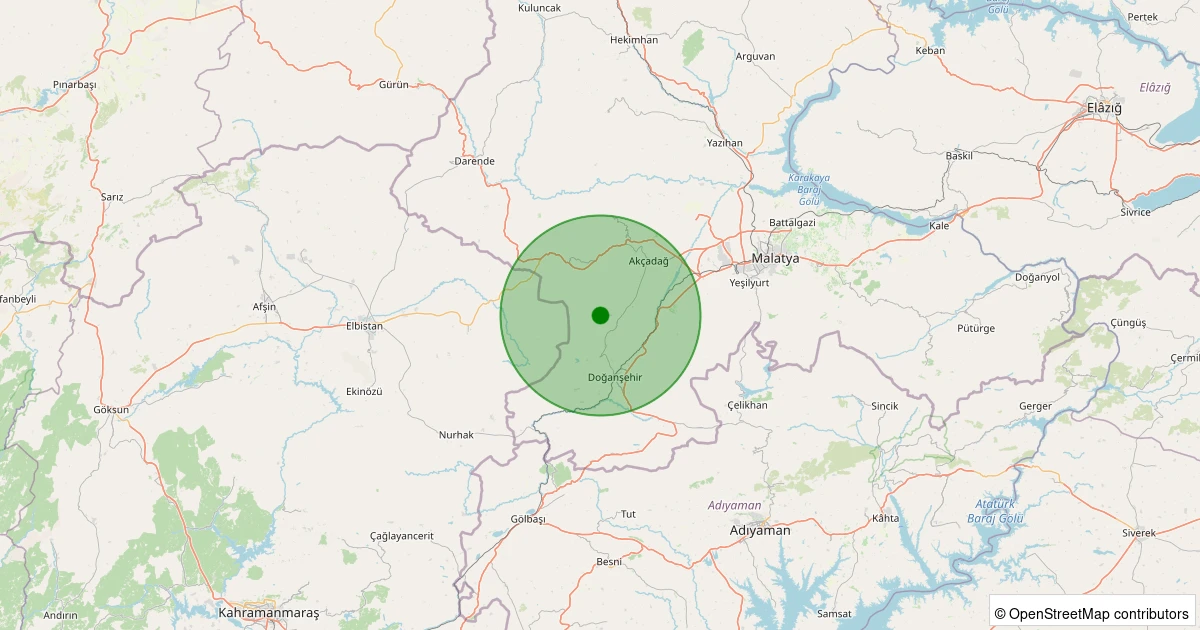 29 Kasım 2025 saat 19:16 - Doğanşehir - Dedeyazı - 1.40ml depreminin harita gösterimi