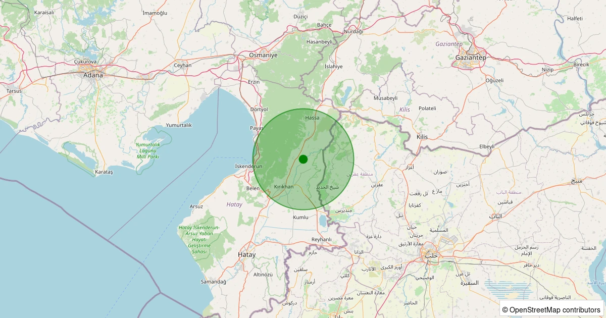 29 Kasım 2025 saat 20:26 - Kırıkhan - Narlıhöbür Köyü - 1.30ML depreminin harita gösterimi