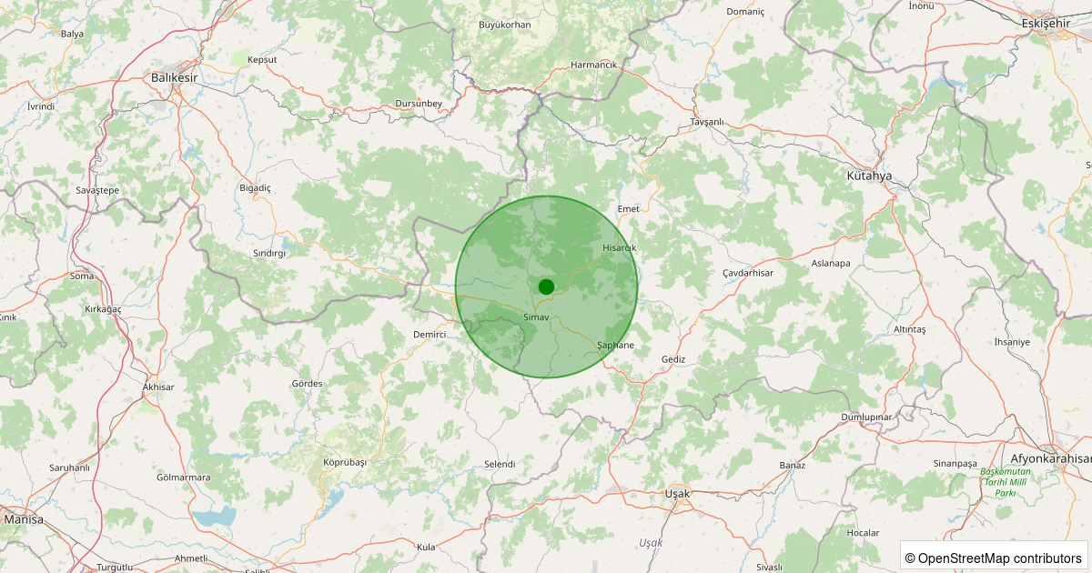 29 Kasım 2025 saat 21:08 - Simav - Karacaören Köyü - 1.20ml depreminin harita gösterimi