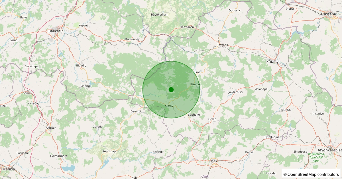 29 Kasım 2025 saat 21:08 - Simav - Yemişli Köyü - 1.10ml depreminin harita gösterimi