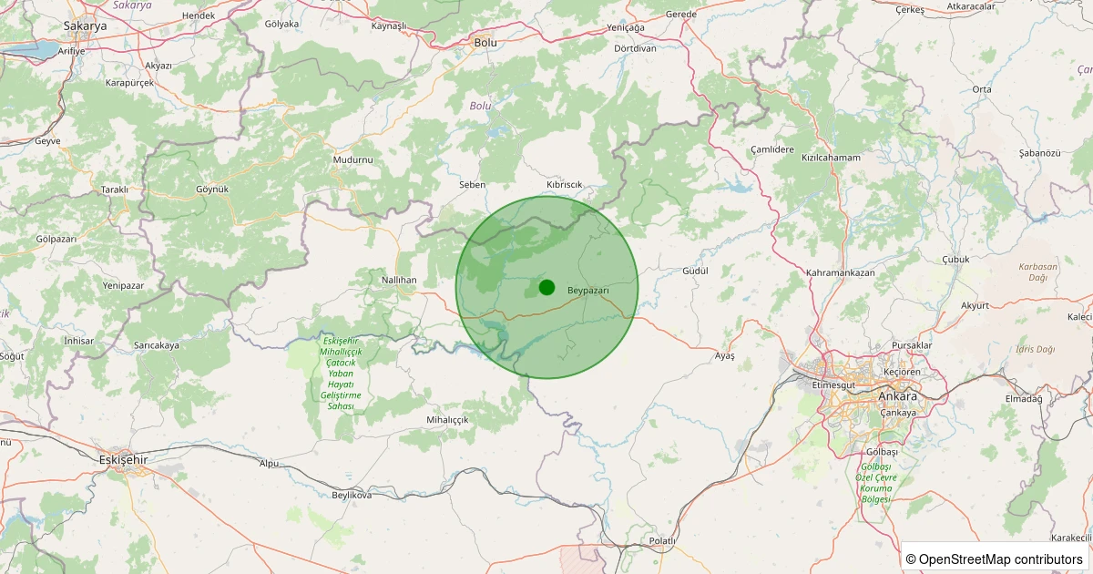 29 Kasım 2025 saat 21:13 - Beypazarı - Kuyucak - 1.70ML depreminin harita gösterimi