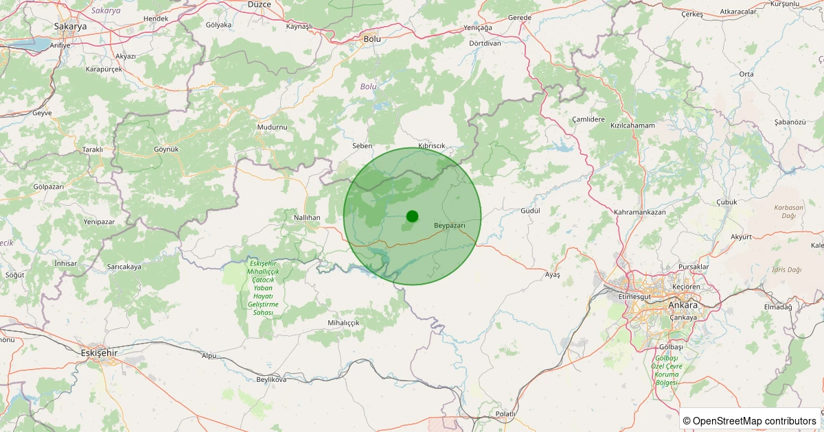 29 Kasım 2025 saat 21:13 - Beypazarı - Hırkatepe - 1.90ml depreminin harita gösterimi