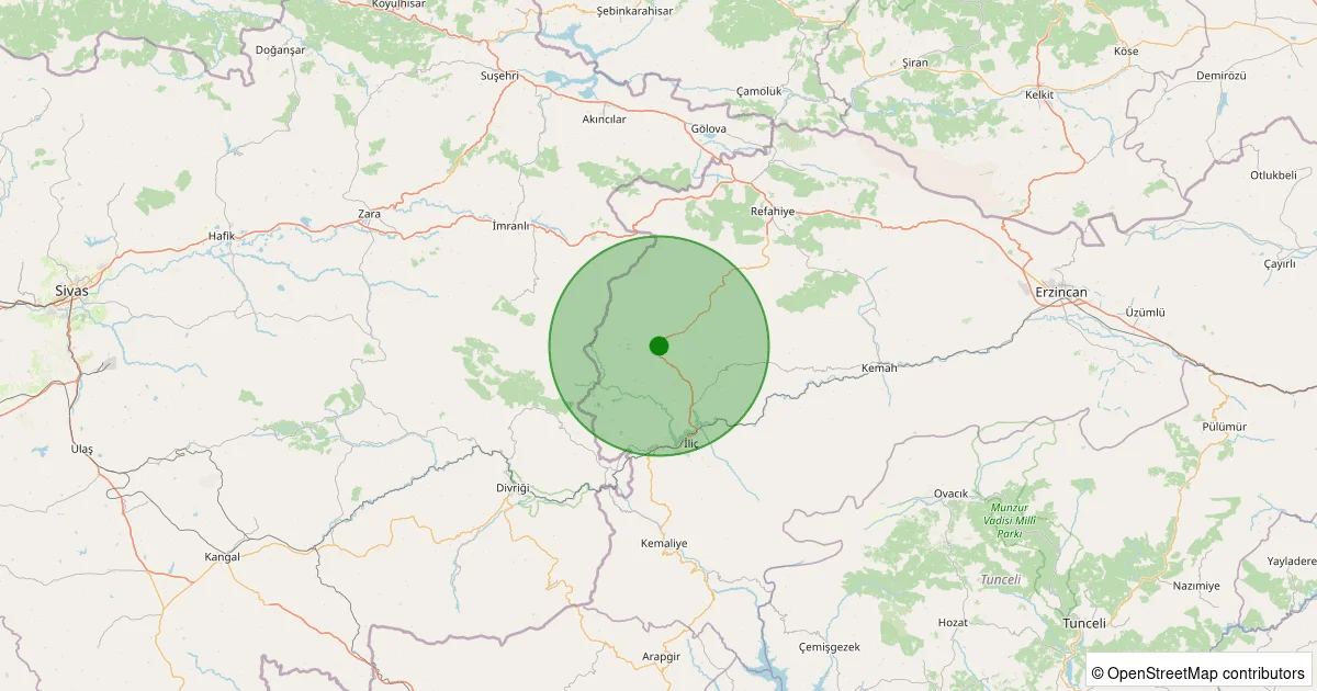 12 Ekim 2025 saat 19:59 - İliç - Çayyaka Köyü - 2.00ml depreminin harita gösterimi