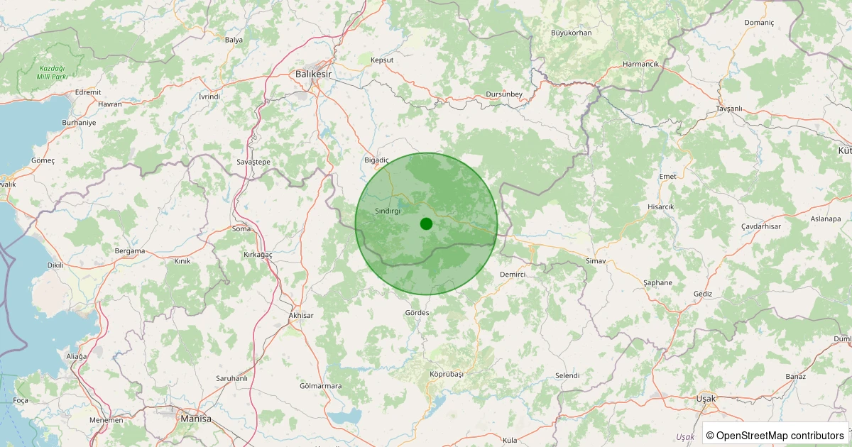 29 Kasım 2025 saat 22:10 - Sındırgı - Osmanlar - 1.20ML depreminin harita gösterimi