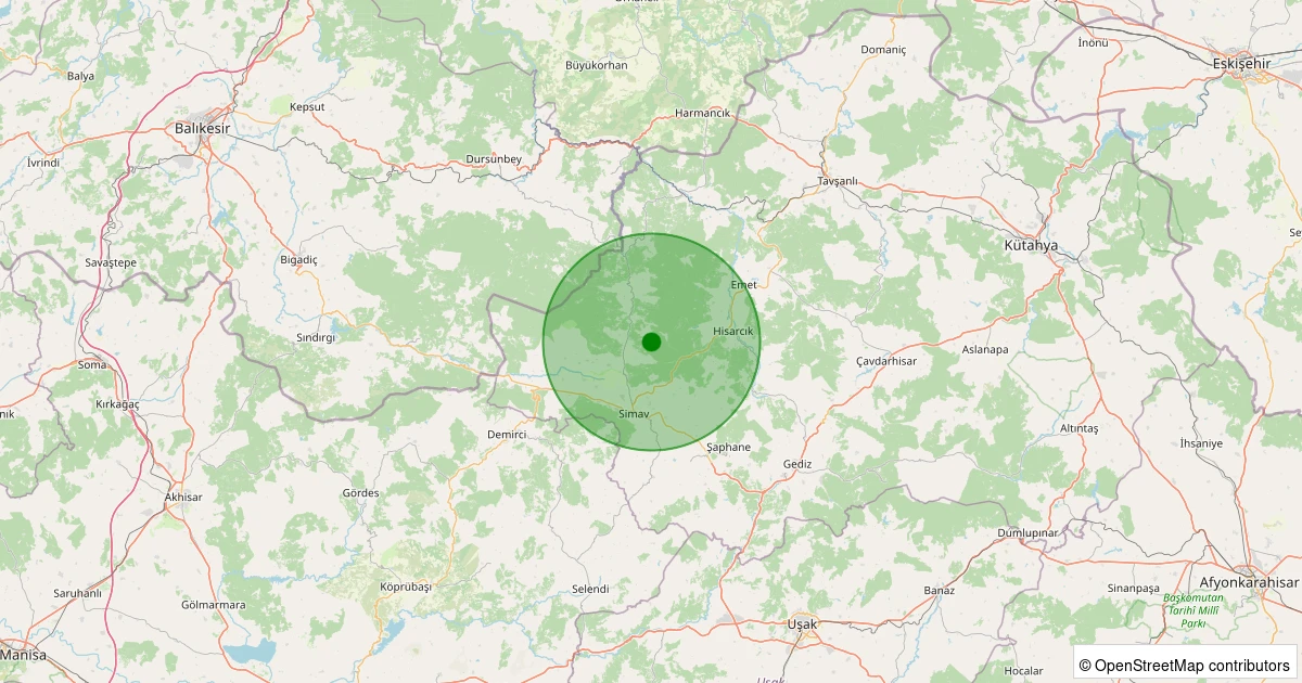 30 Kasım 2025 saat 01:01 - Simav - Yemişli Köyü - 1.30ml depreminin harita gösterimi