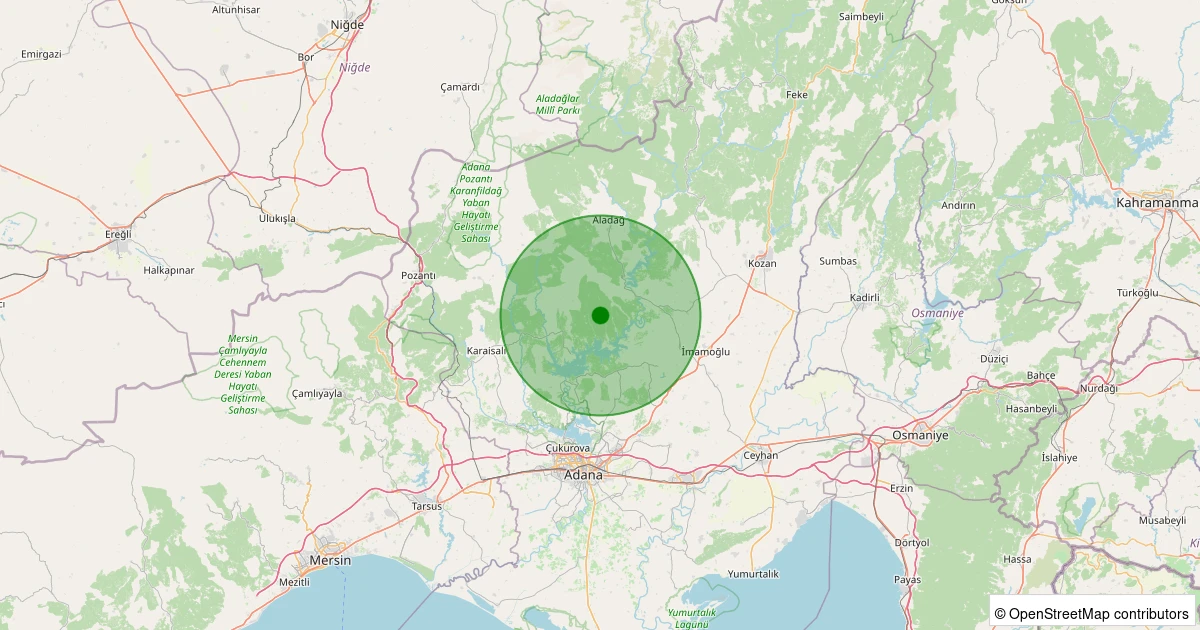 30 Kasım 2025 saat 02:46 - Karaisalı - 1.60ML depreminin harita gösterimi