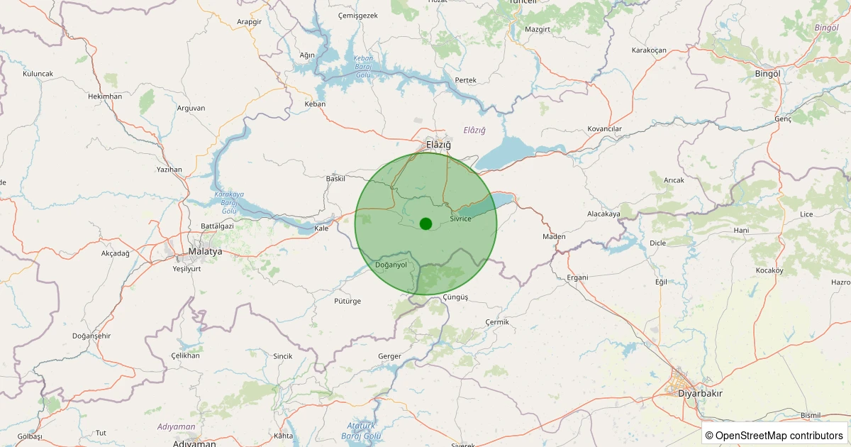 30 Kasım 2025 saat 03:47 - Sivrice - Kavak Köyü - 1.10ml depreminin harita gösterimi