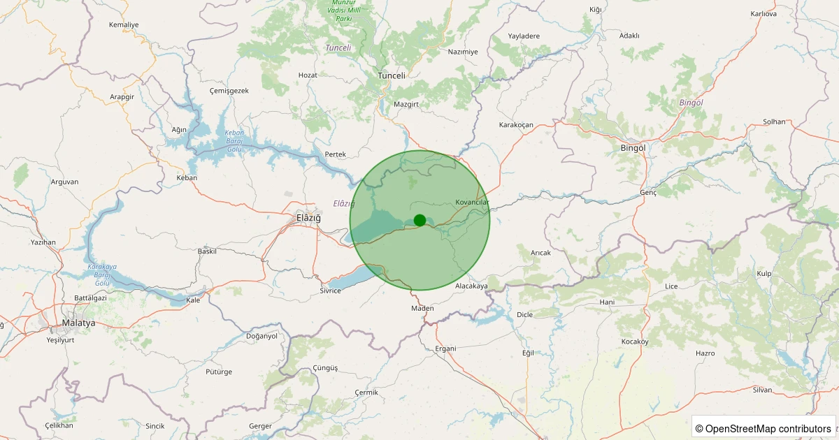 30 Kasım 2025 saat 04:40 - Kovancılar - Uzunova Köyü - 1.00ML depreminin harita gösterimi