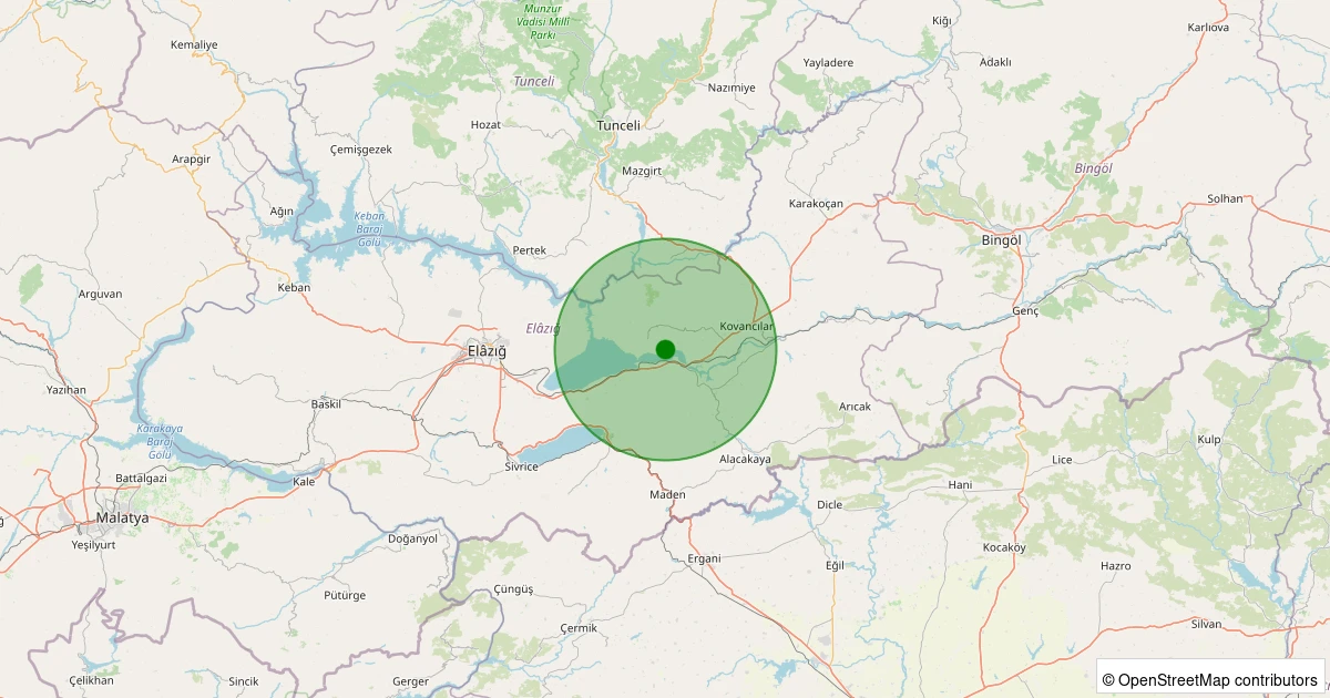 30 Kasım 2025 saat 04:40 - Kovancılar - Salkımlı Köyü - 1.10ml depreminin harita gösterimi