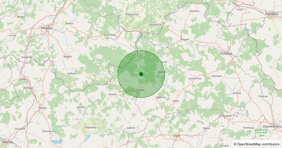 30 Kasım 2025 saat 04:48 - Simav - Yemişli Köyü - 2.00ml depreminin harita gösterimi