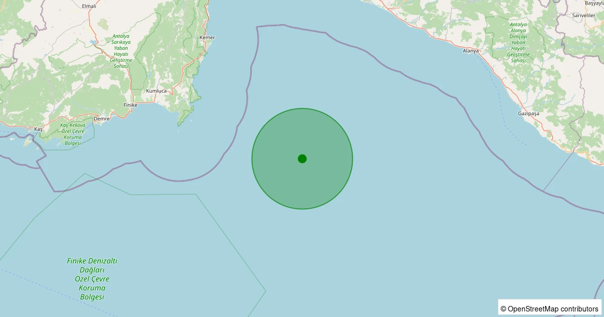 30 Kasım 2025 saat 08:48 - Akdeniz - [65.11 km] Kumluca (Antalya) - 3.60ML depreminin harita gösterimi