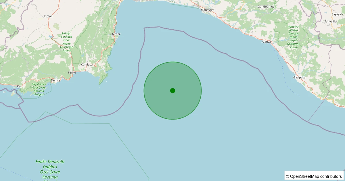 30 Kasım 2025 saat 10:49 - Akdeniz - [63.23 km] Kumluca (Antalya) - 1.90ML depreminin harita gösterimi