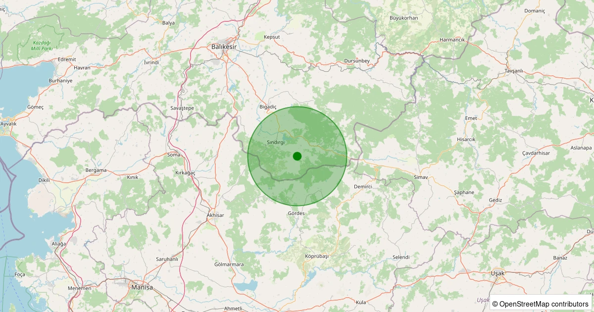 30 Kasım 2025 saat 11:50 - Sındırgı - Işıklar - 1.00ML depreminin harita gösterimi
