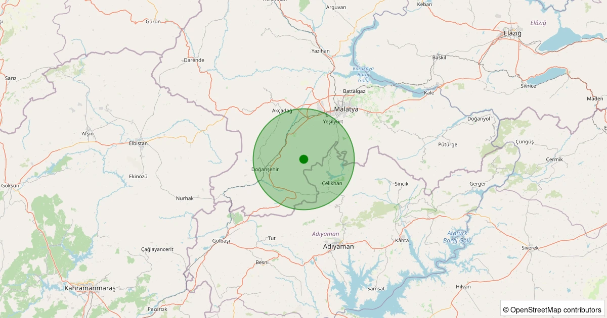 30 Kasım 2025 saat 11:52 - Doğanşehir - Koçdere - 1.50ML depreminin harita gösterimi